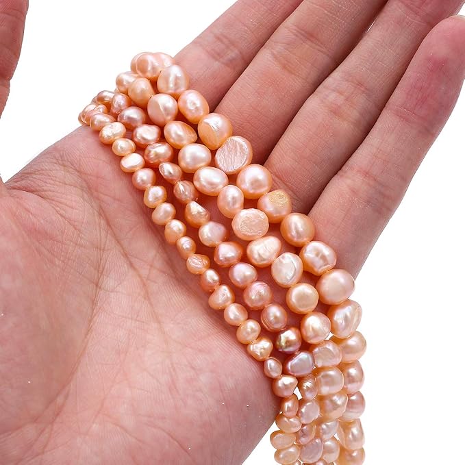 BEADIA Natural Pearl Beads Side Hole 7-8mm Pink Freshwater Cultured Loose Gemstone Beads for DIY Jewelry Making 13.8''/Strand