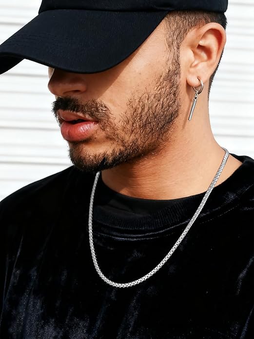 Richsteel Stainless Steel Mens Flat Link Chain Necklace, Black/Gold/Steel Chain for men, 2mm/4mm/6mm Width, No Tarnish & Hypoallergenic Hip Hop Jewelry, 18"-30" Length
