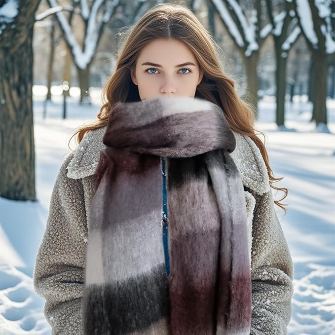 SHOHOKU Large Chunky Plaid Scarf Coloured Checked Oversized Scarf Tassel Soft Fall Winter Thick Warm Shawl Women