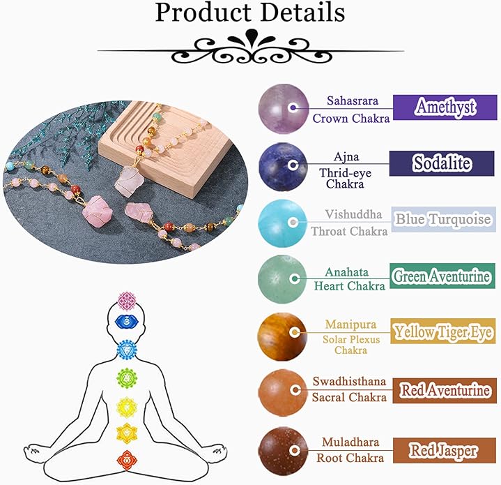 Jovivi Healing Stone Necklaces 7 Chakra Beads Necklace for Women Adjustable 14K Gold Plated Wire Wrapped Raw Quartz Crystal Pendant Necklace Gemstone Jewelry Mothers Day Gift