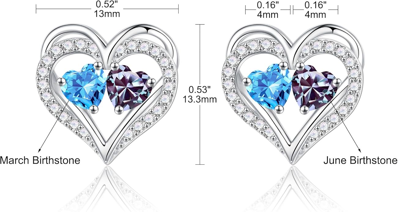 Iefil Birthstone Earrings for Women - 925 Sterling Silver Heart Earrings Anniversary Birthday Gifts for Women Wife Girlfriend Mom