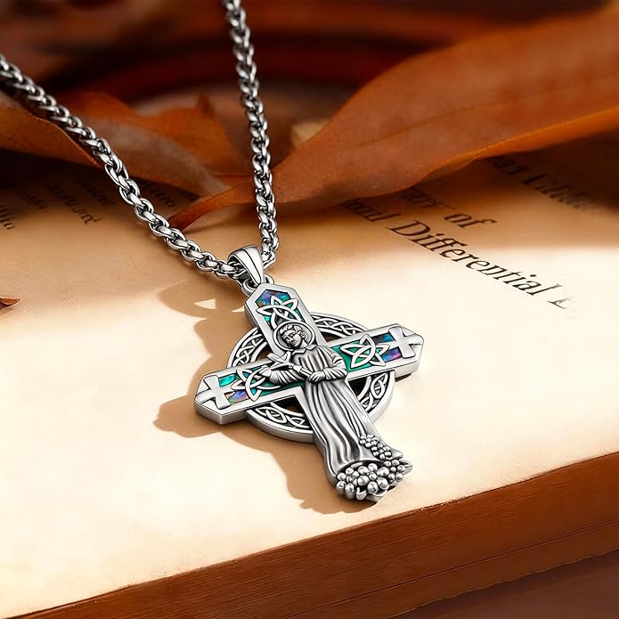 Midir&Etain Cross Necklace 925 Sterling Silver Celtic Christian Pendant Religious Protection Jewelry for Women Men