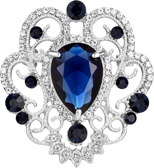 SELOVO Vintage Style Elegant Crown Rhinestone Teardrop Pin Brooch for Women