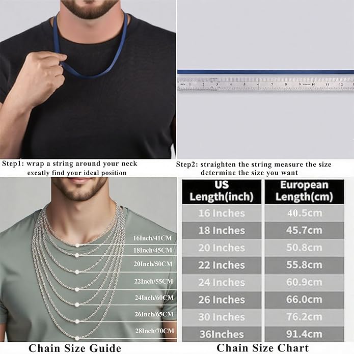 Avotto 925 Sterling Silver Solid 2.5mm 3mm Rope Chain Necklace for Men Boys, Sturdy Non-Fading Mens Boys Silver Chain Jewelry Gifts for Him 14/16/18/20/22/24 Inch