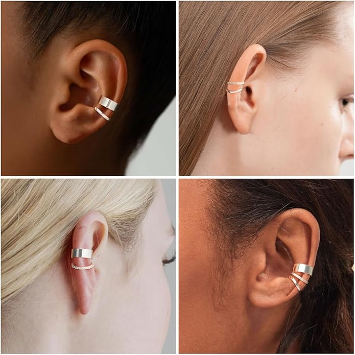 Gold Ear Cuffs Earrings for Women Non Piercing - Clip on Cartilage Earrings Dainty 14K Gold Sterling Silver Plated Cubic Zirconia Huggie Hoop Earring for Women No Tarnish Trendy Jewelry Set