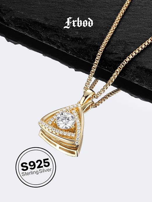 D Color 0.53ct/1.24ct/1.72ct/1.2ct Moissanite Necklace for Women Men, 925 Sterling Silver Chunky Circle/Triangle/Square Pendant, Birthday Christmas Valentines Jewelry, 16-20 Inch Box Chain Adjustable