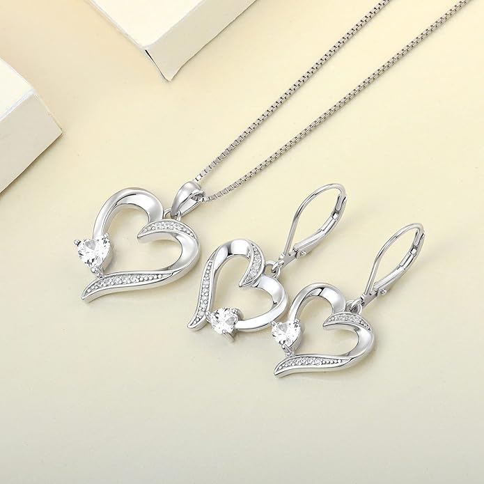 YL Heart Dangle Earrings 925 Sterling Silver Drop Earrings Birthstone Leverback Jewelry for Women