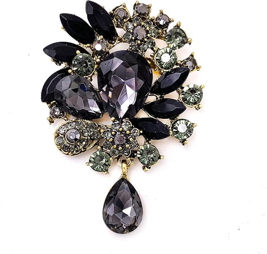 LAXPICOL Vintage Wedding Bridal Big Blue Crystal Rhinestone Tear drop Brooch Pin for Women
