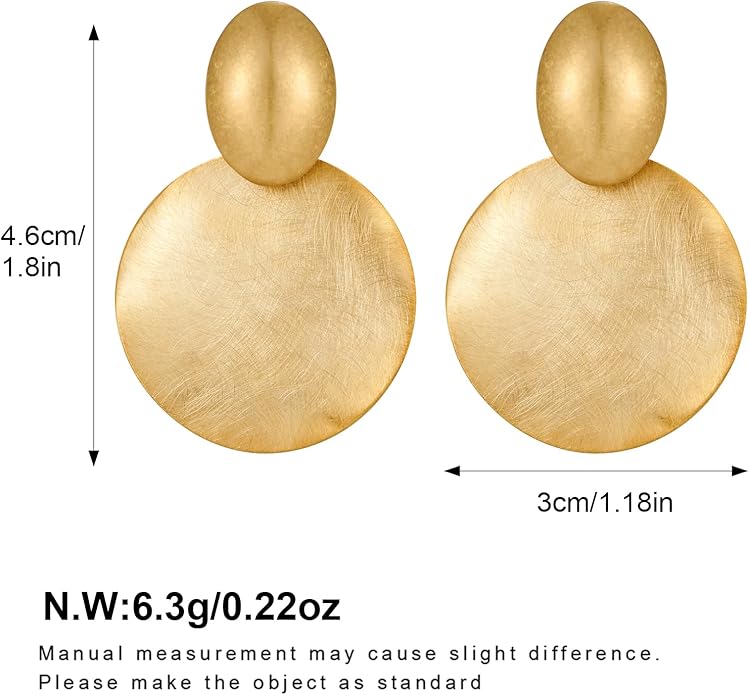 FAMARINE Big Disc Drop Earrings Gold Dangle Earrings Round Hammered Earrings Women