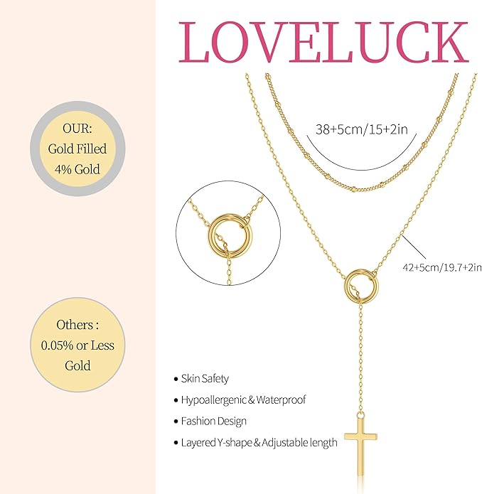 LOVELUCK Long Lariat Necklace for Women,Dainty Layered Y-Shaped Necklaces 14k Gold/Silver Plated Drop Chain Trendy Christmas Jewelry Gifts