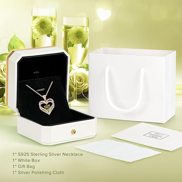 Vakki Birthstone Jewelry for Women Pendant Necklace 925 Sterling Silver Heart Necklace Birthday Gifts for Wife Daughter Girlfriend