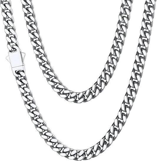 ChainsHouse Stainless Steel Mens Cuban Link Chain, Black/ 18K Gold Plated Miami Cuban Chain Necklace, 5mm/7mm/9mm/12mm/14mm Width, No Tarnish& Durable Hip Hop Mens Jewelry, 18"-30", Send Gift Box