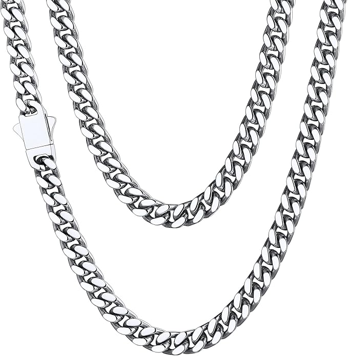 ChainsHouse Stainless Steel Mens Cuban Link Chain, Black/ 18K Gold Plated Miami Cuban Chain Necklace, 5mm/7mm/9mm/12mm/14mm Width, No Tarnish& Durable Hip Hop Mens Jewelry, 18"-30", Send Gift Box
