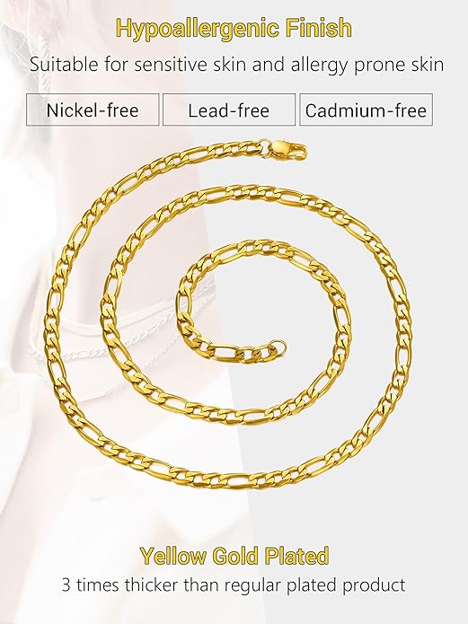 PROSTEEL 316L Stainless Steel Figaro Cuban Chain Necklace for Men, Black/18K Real Gold Plated, 4/5/6/7.5/9/10/13mm, 14inch-30inch, Come with Box