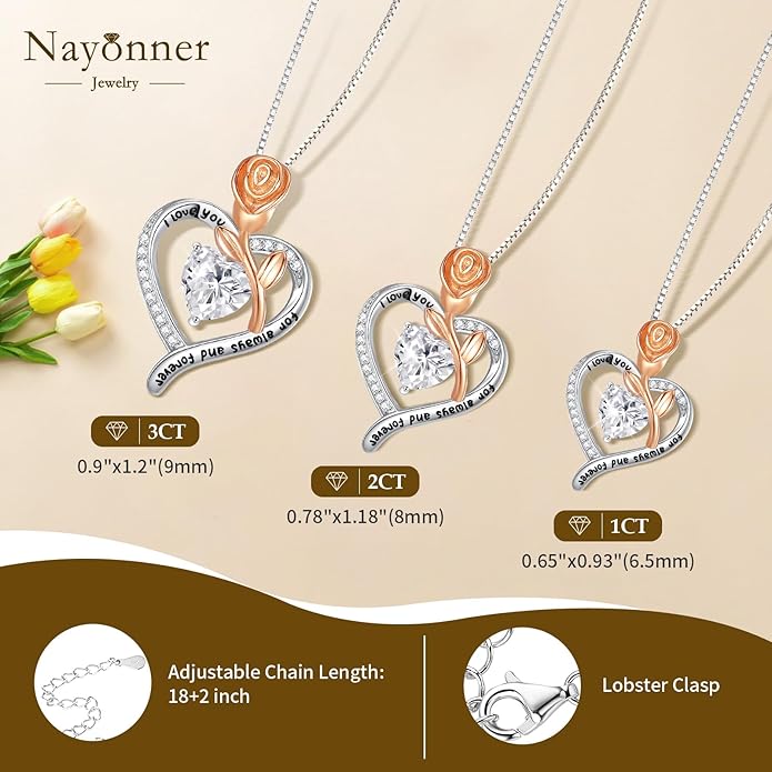 Moissanite Heart Necklaces for Women, 18K White Gold Plated 925 Sterling Silver 1-3CT Moissanite Pendant Jewelry Wedding Anniversary Birthday Christmas Gifts for Wife Mom Girlfriend Sister Grandma