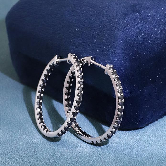 Moissanite Hoop Earrings for Women, S925 Sterling Silver, 18K White Gold Plated, D Color VVS1