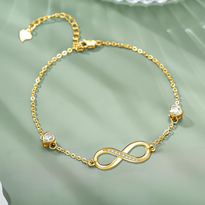 Dorunmo Infinity Bracelet Mom Bracelet 925 Sterling Silver 14K Gold Plated Infinity Heart Anklet for Women Christmas Jewelry Gifts for Wife Mom Daughter