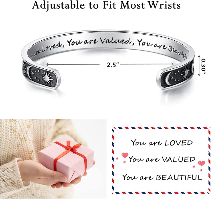 TONY & SANDY Inspirational Bracelets for Women Teen Girls Personalized Gifts for Daughter Granddaughter Mom Sister Friends Stainless Steel Engraved Cuff Birthday Easter Christmas