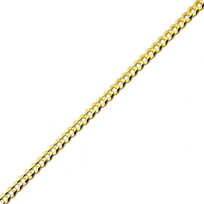 LoveBling 14K Yellow Gold 4.5mm Plain Solid Curb Cuban Necklace W/Lobster Lock (18" to 30")
