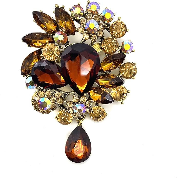 LAXPICOL Vintage Wedding Bridal Big Blue Crystal Rhinestone Tear drop Brooch Pin for Women