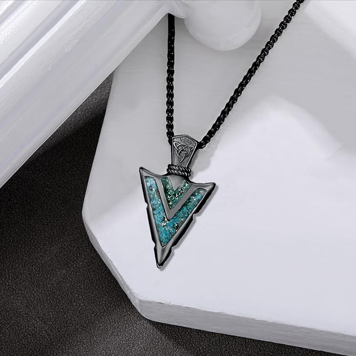 Suiknsn Arrowhead Necklace for Men Women 925 Sterling Silver Turquoise Malachite Celtic/Eye of Horus/Viking Arrow Pendant Amulet Jewelry Gifts Native American Necklace