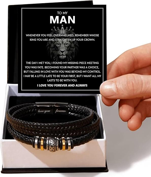 Mapileng To My Man – Braided Leather & Stainless Steel Bracelet with Heartfelt ‘Love You Forever’ - Elegant Gift Box Included, Gift from Girlfriend or Wife for Husband, Boyfriend, or Brother
