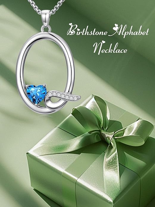 Christmas Gifts for Women Alphabet A to Z Initial Birthstone Pendant Necklaces for Women - 18k White Gold Plated Personalized Name Jewelry Valentine Mothers Day Birthday Gifts for Women Her Girlfriend