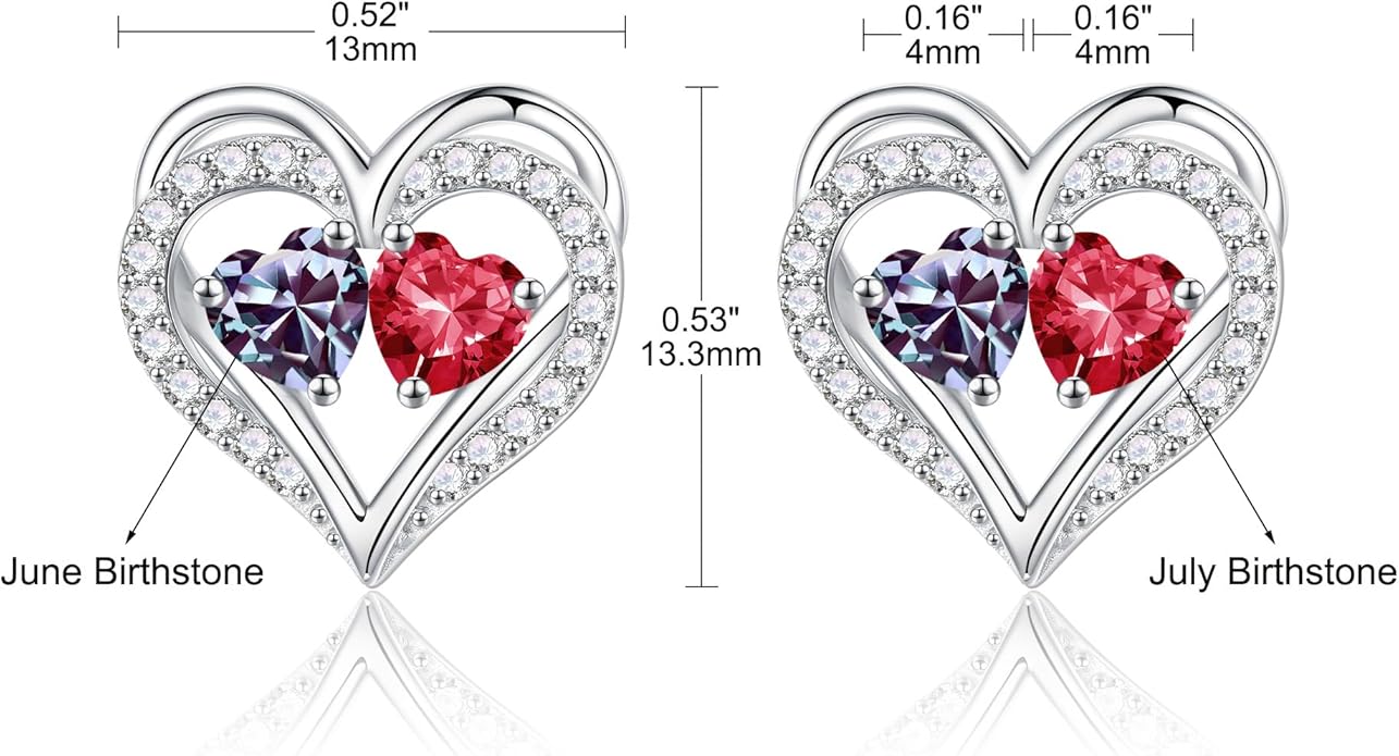 Iefil Birthstone Earrings for Women - 925 Sterling Silver Heart Earrings Anniversary Birthday Gifts for Women Wife Girlfriend Mom