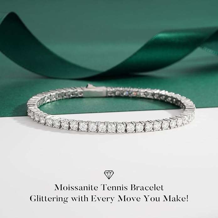 MOOSEA Christmas Gifts for Women, 4.9-5.3CT D Color VVS1 Clarity Lab Created Moissanite Tennis Bracelets 925 Sterling Silver Tennis Bracelet Anniversary Birthday Gifts Jewelry