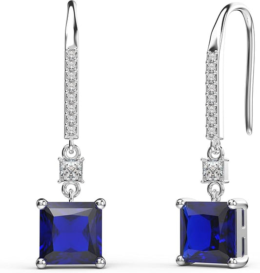 18K White Gold Plated Sterling Silver Square Princess Cut Cubic Zirconia Dangle Earrings for Women Square CZ Diamond Drop Dangling Earrings for Women Mom Hypoallergenic