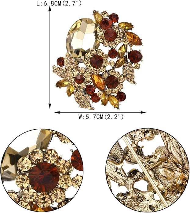 EVER FAITH Rhinestone Crystal Party Flower Leaf Vine Brooch