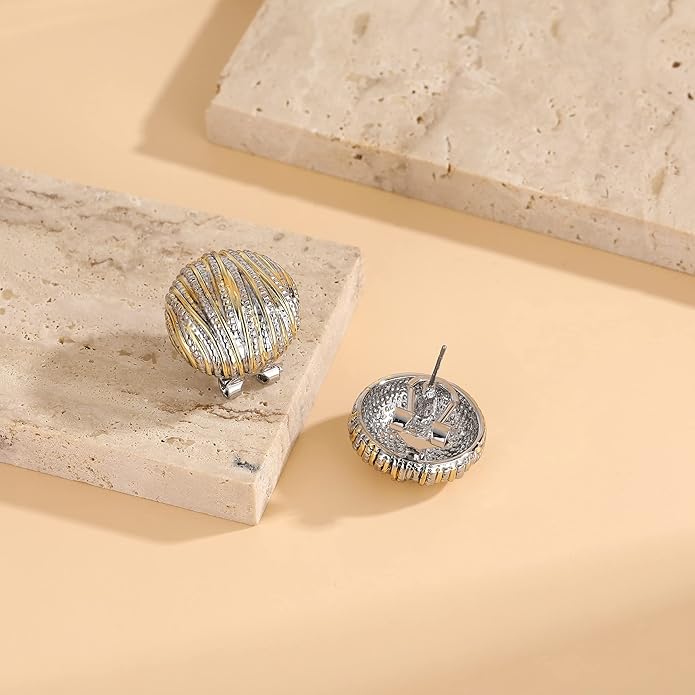 Two Tone Earrings for Women Gold and Silver Crossover Half Hoop Statement Earring Designer Stud Earrings