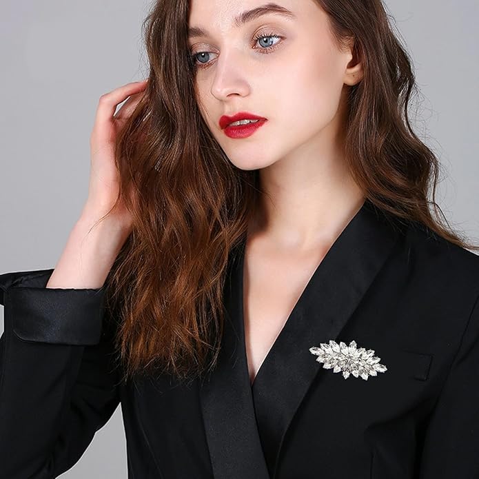 Crystal Rhinestone Brooch for Women Silver Brooch Pins for Women Clear Rhinestone Jewelry Pins for DIY Bridal Wedding Bouquet