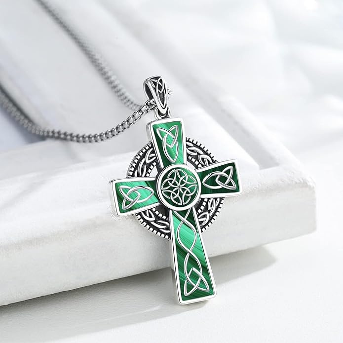 Midir&Etain Celtic Cross Necklace 925 Sterling Silver Cross Pendant Necklace Celtic Viking Irish Jewelry Religious Protective Gift for Men Women