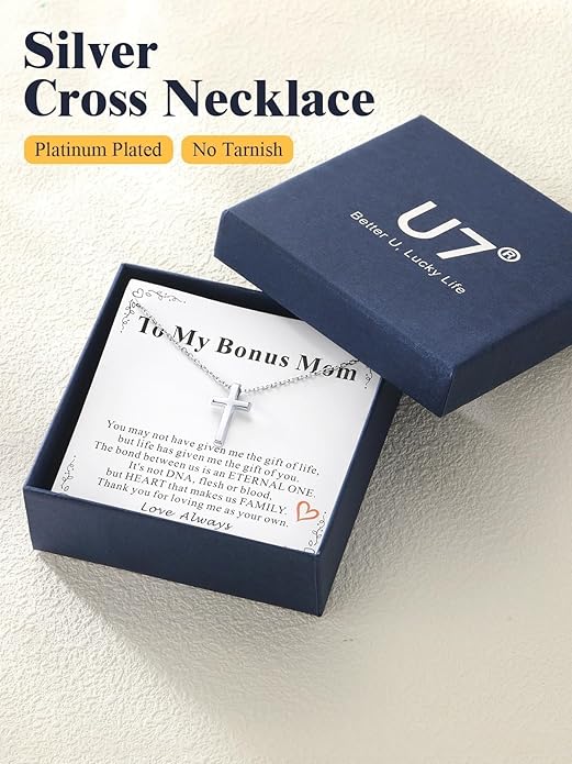 U7 Cross Necklace for Women,Silver/14K Gold Large or Small Cross Necklaces with CZ Diamond,Faith Birthday/Christmas Gift for Her Women Mother Daughter Grandmother