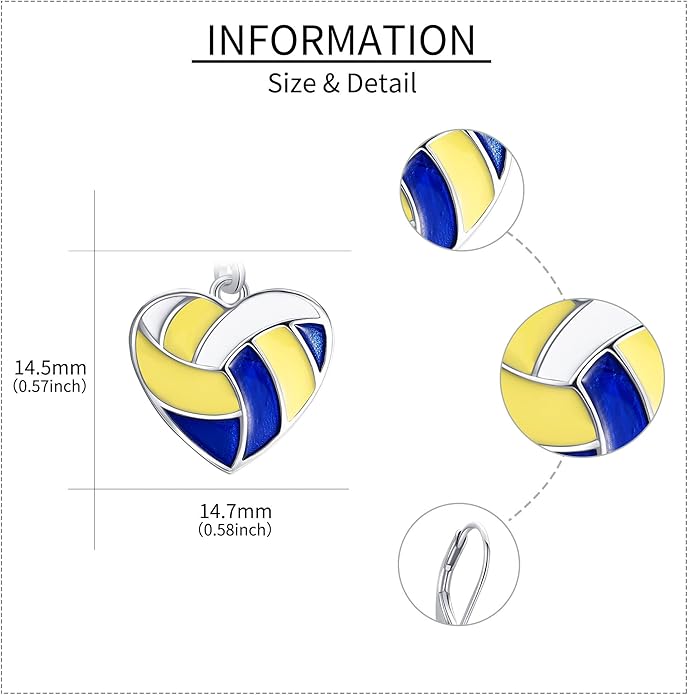 YFN Sports Jewelry Earrings 925 Sterling Silver Baseball Softball Basketball Rugby Football Tennis Volleyball Earrings for Women and Sports Fans Gifts