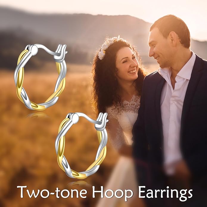 Two Tone Hoop Earrings 925 Sterling Silver Huggie Earrings Mixed Metal Earrings Two Tone Jewelry for Women Men