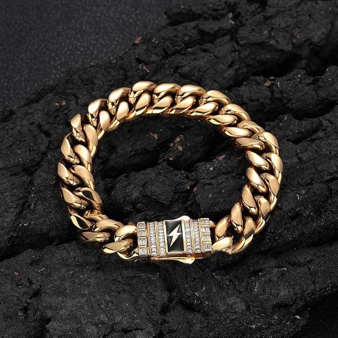 18K Gold Bracelet Cuban Chain Cold 18K Gold Hip Hop Miami Solid Cuban Chain Bracelet Men's Mosan Diamond Buckle Men's Gift