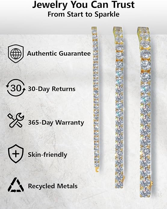KRKCLIFE Tennis Bracelets for Women Men, 14K Gold Plated Hypoallergenic Classic Round AAAAA Cubic Zirconia, 3/4/5mm Width, Elegant Jewelry Anniversary Birthday Gifts for Her Him Wife Mom 6.5-8 Inch