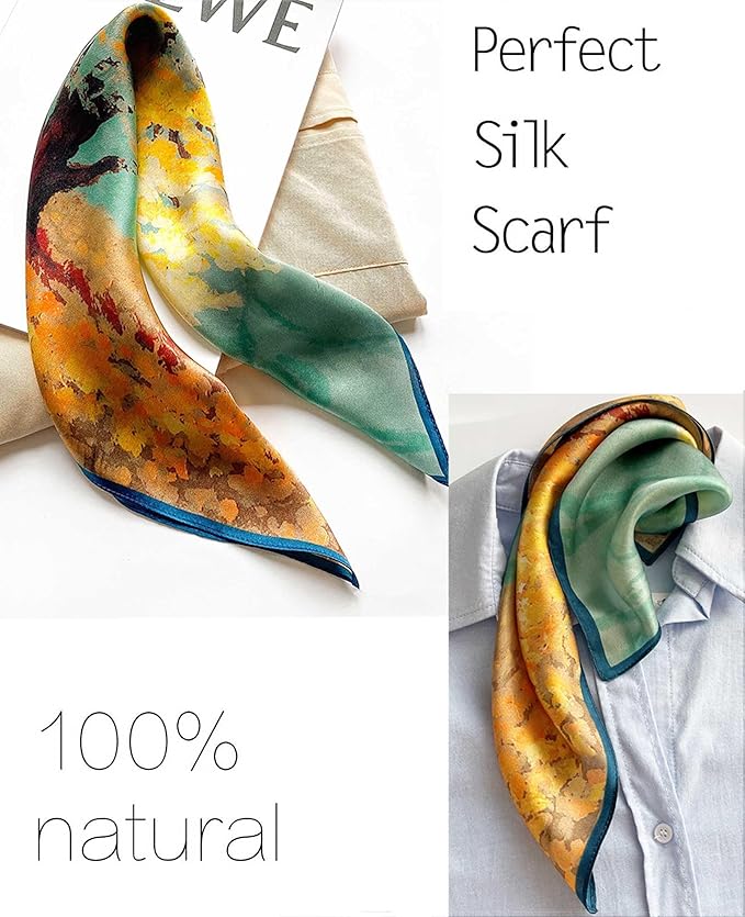 kcctoo 27.5" Mulberry Silk Feeling Head Scarf Women's Fashion Square Neck Satin Scarfs for Bag Hair Scarves Gift
