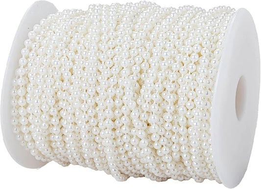 YoungJewl 4mm Crafts Faux Pearl Beads Garland Pearl Bead Roll Strand of Pearls to Decorate Floral Centerpieces Wedding Party Favor Christmas Tree(131 Feet Ivory)