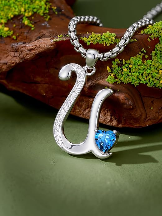 Christmas Gifts for Women Alphabet A to Z Initial Birthstone Pendant Necklaces for Women - 18k White Gold Plated Personalized Name Jewelry Valentine Mothers Day Birthday Gifts for Women Her Girlfriend