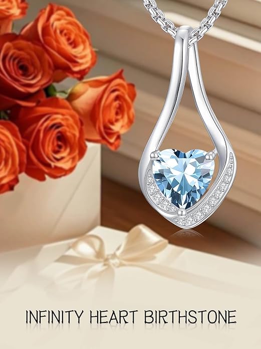 Birthstone Necklaces for Women,18k Yellow/White Gold Plated Forever Love Heart Infinity Pendant Necklace Anniversary Jewelry Christmas Birthday Gifts for Women Her Wife Girlfriend