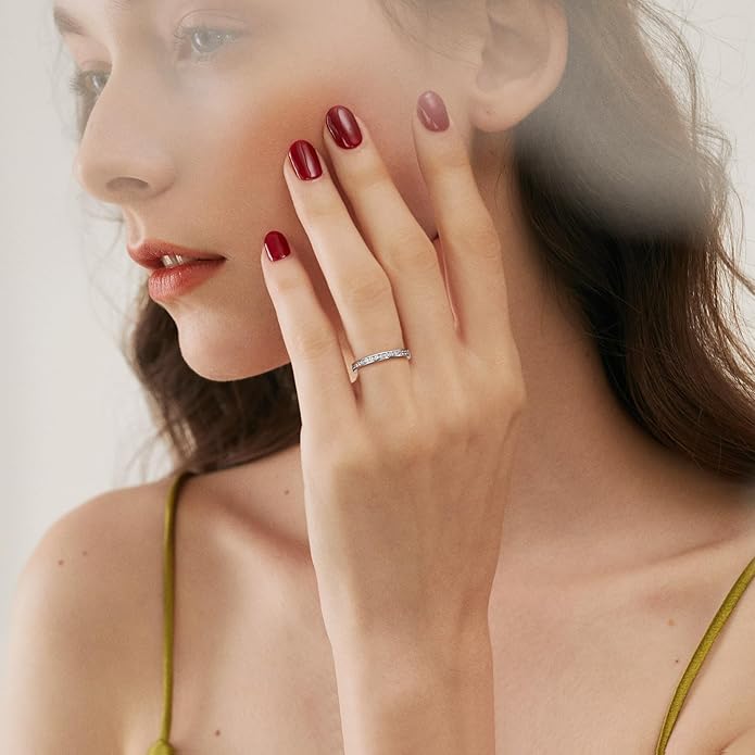 Moissanite Wedding Band Eternity Ring for Women Stackable Wedding Ring 925 Sterling Silver Rings D Color VVS1 Round Cut Anniversary Ring