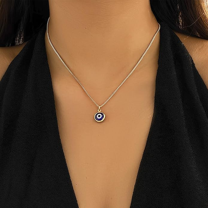 Long tiantian Evil Eye Necklace for Women Men Necklace Evil Eye Jewelry Blue Turkish Glass Leather Rope Pink Lucky Protection Necklace Jewelry Valenty Day Gifts for Men Women