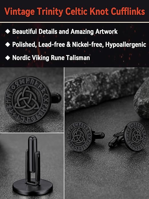 FaithHeart Mens Cufflinks, Norse Viking Tuxedo Shirt Cuff Links, Stainless Steel Cuff Links and Shirt Studs, Gift Box