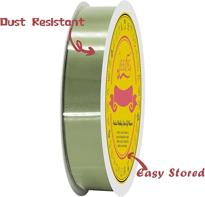 LEEQE Spring Moss Double Face Satin Ribbon 1 inch X 50 Yards Spool Bright Colors Very Suitable for Weddings Gift Package Wrapping Dancer Wand Sewing Party Hair Bow Invitation Decorations and More