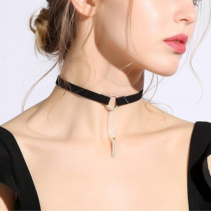 Fesciory Black Necklaces for Women, Adjustable Layered Velvet Leather Lace Collar Necklace, Goth Jewelry Gifts.