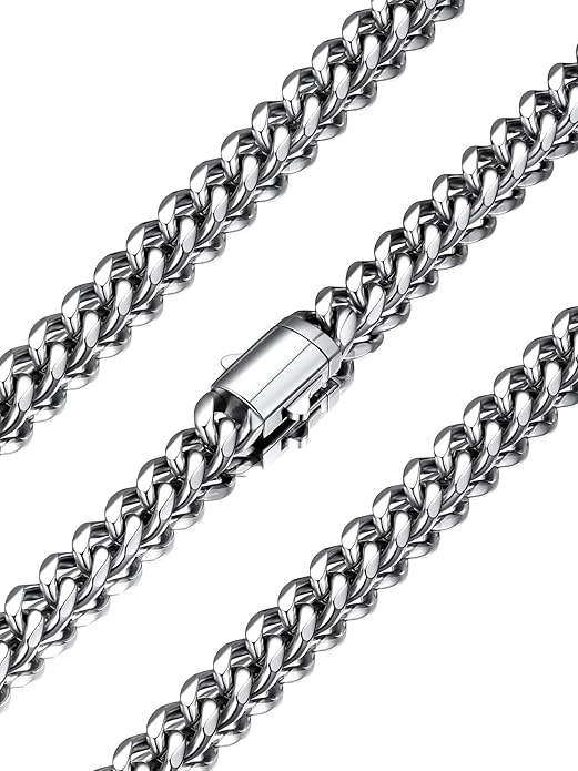 U7 Cuban Link Chain Necklace for Men, Stainless Steel/Black/Gold Mens Necklaces, Chunky Curb Chain Necklace in 6/9/12mm Width 18-30 Inches, Thick Choker Jewelry with Box Packed