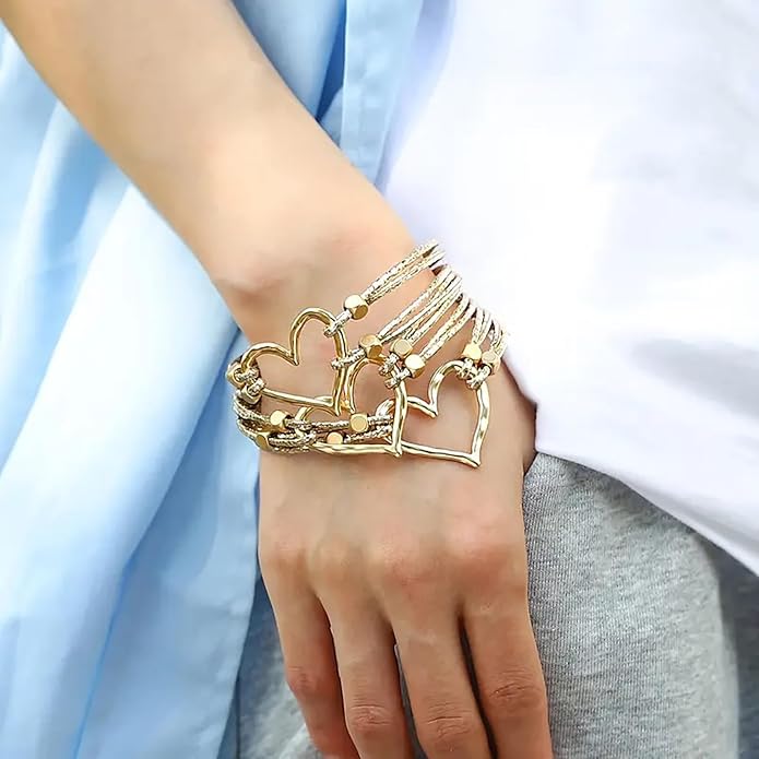 Fesciory Leather Wrap Bracelets for Women, Boho Leopard Multi-Layer Crystal Beads Cuff Bracelet Jewelry